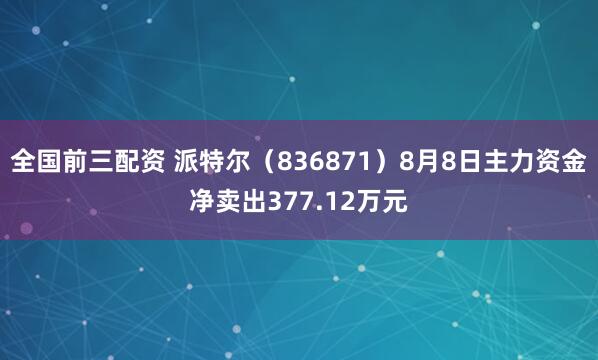 全国前三配资 派特尔（836871）8月8日主力资金净卖出377.12万元